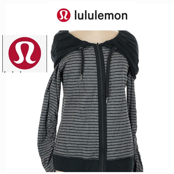 lululemon athletica REVERSIBLE Charcoal and Black Striped Sweatshirt (8) - Picture 1 of 9